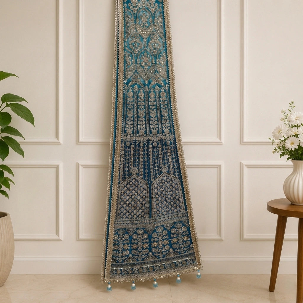 Royal Blue Designer Wedding Dupatta
