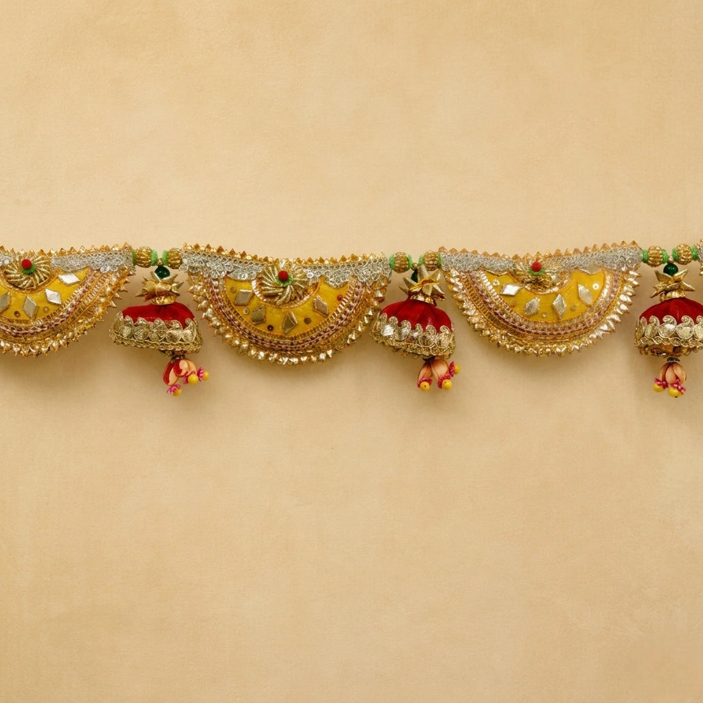 Traditional Golden Toran for Home Entrance – Handmade Decorative Bandhanwar