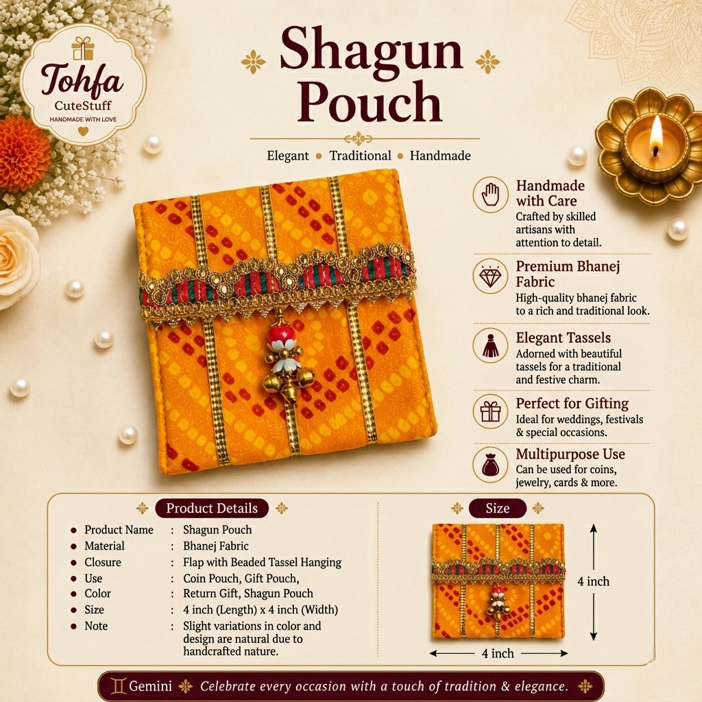 Handmade Shagun Coin Pouch – Orange Bhanej Fabric
