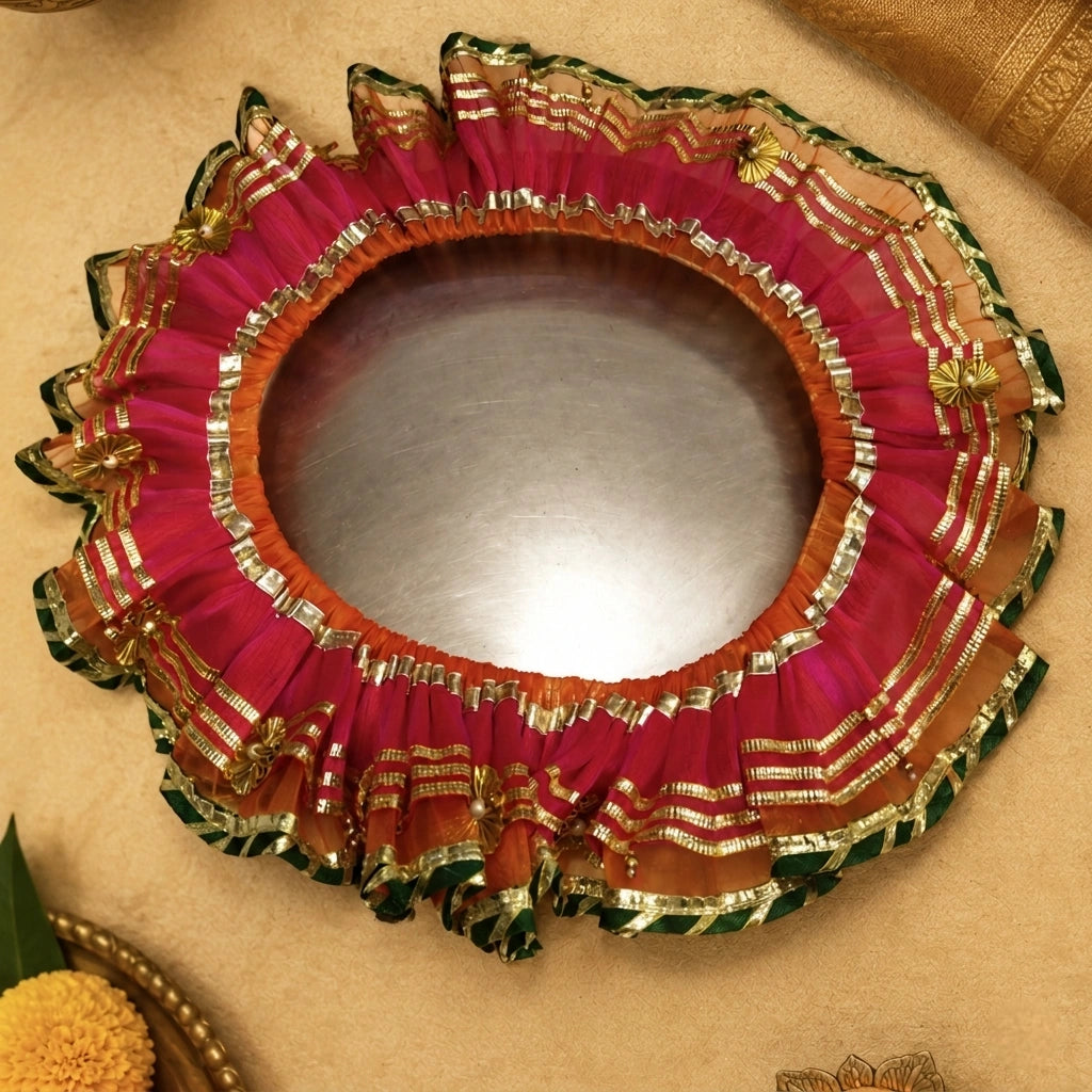 Premium Tissue Thali & Kalash Frill Set