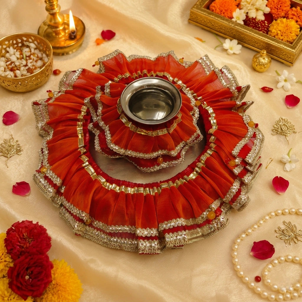 Red Designer Thali Frill Set