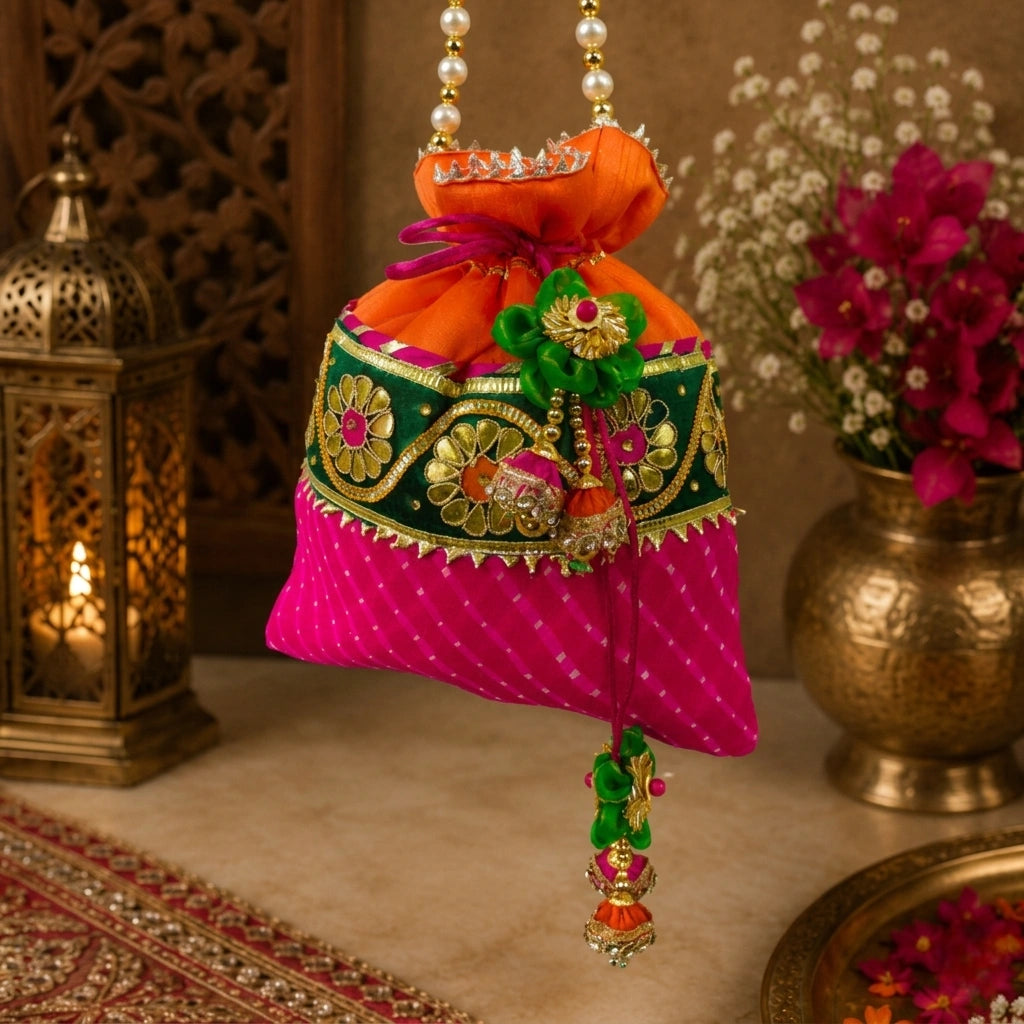 Mothda Potli Bag for Women – Designer Ethnic Drawstring Pouch