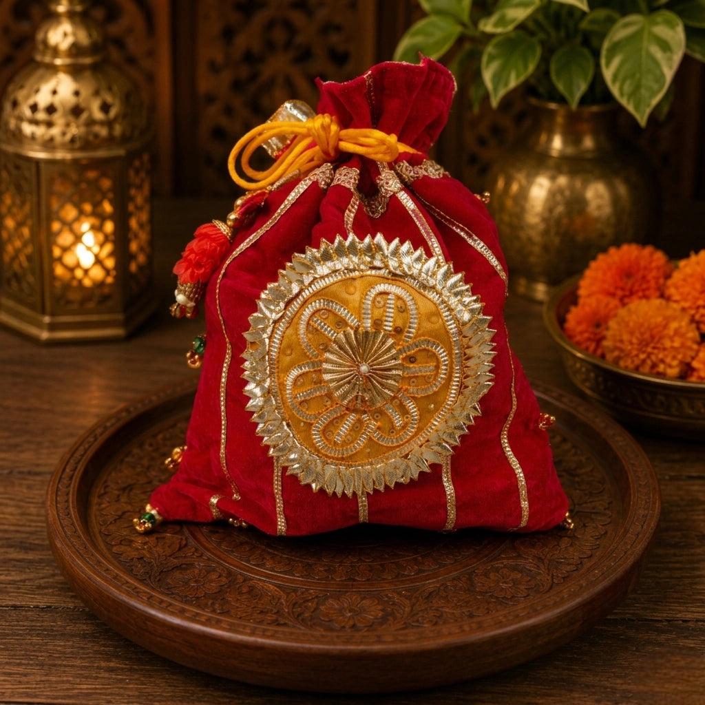 Velvet Potli Bag for Women – Bridal Drawstring Pouch (Multiple Colors)