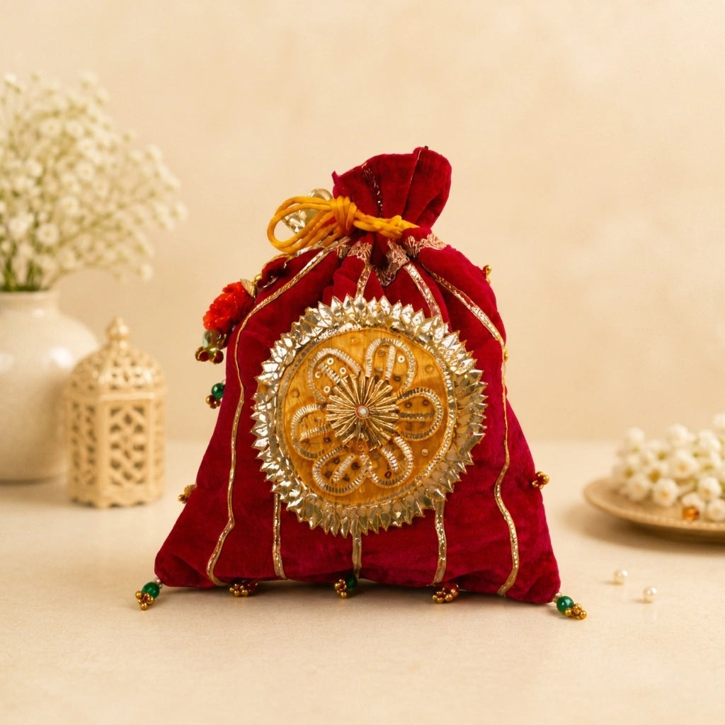 Velvet Potli Bag for Women – Bridal Drawstring Pouch (Multiple Colors)