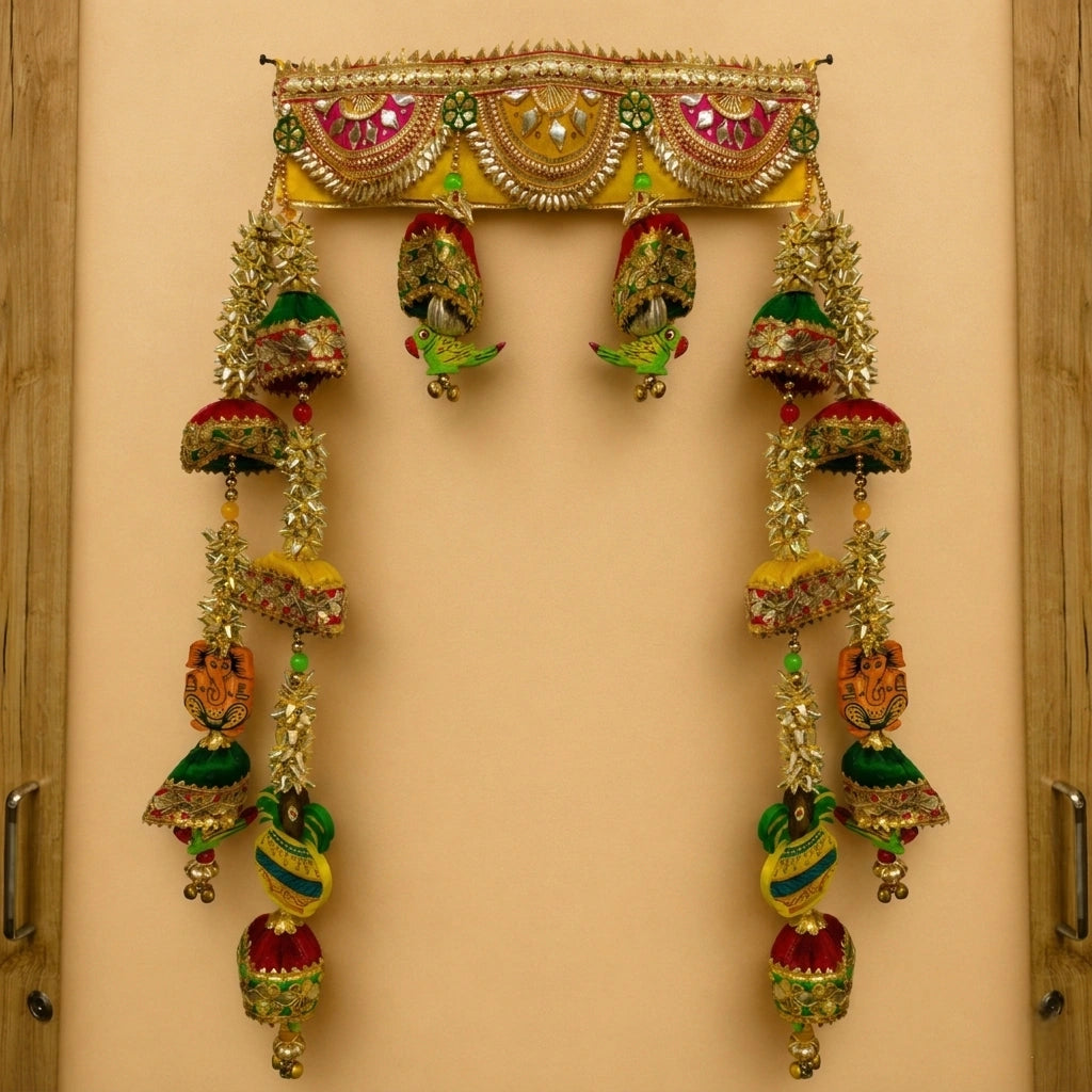 Traditional Mandir Toran with Hanging Tassels – Decorative Puja Door Bandhanwar