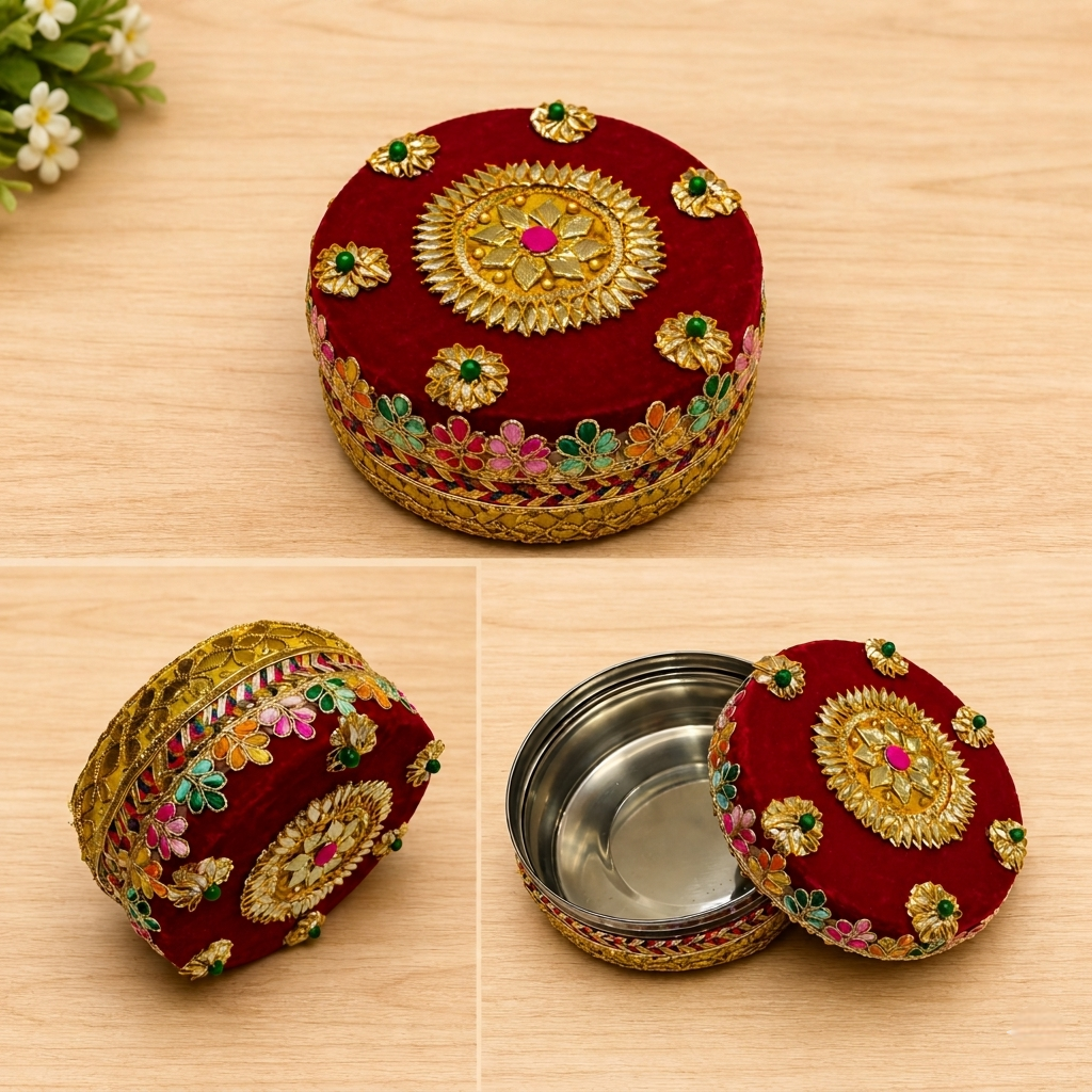 Bridal Haldi Box with Lid – Decorative Multi-Color Gifting Box