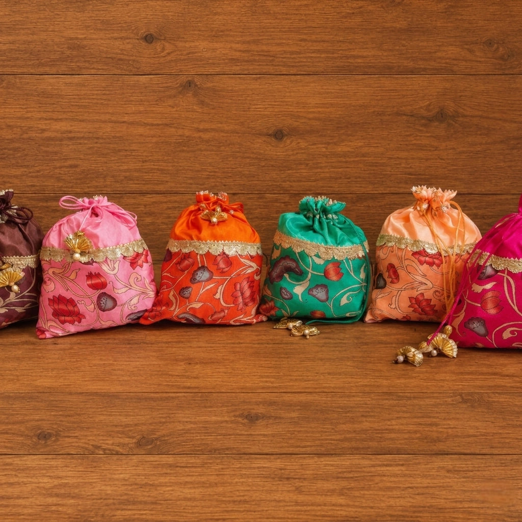 Kalamkari Print Potli Bag for Women – Ethnic Drawstring Pouch (Multiple Colors)