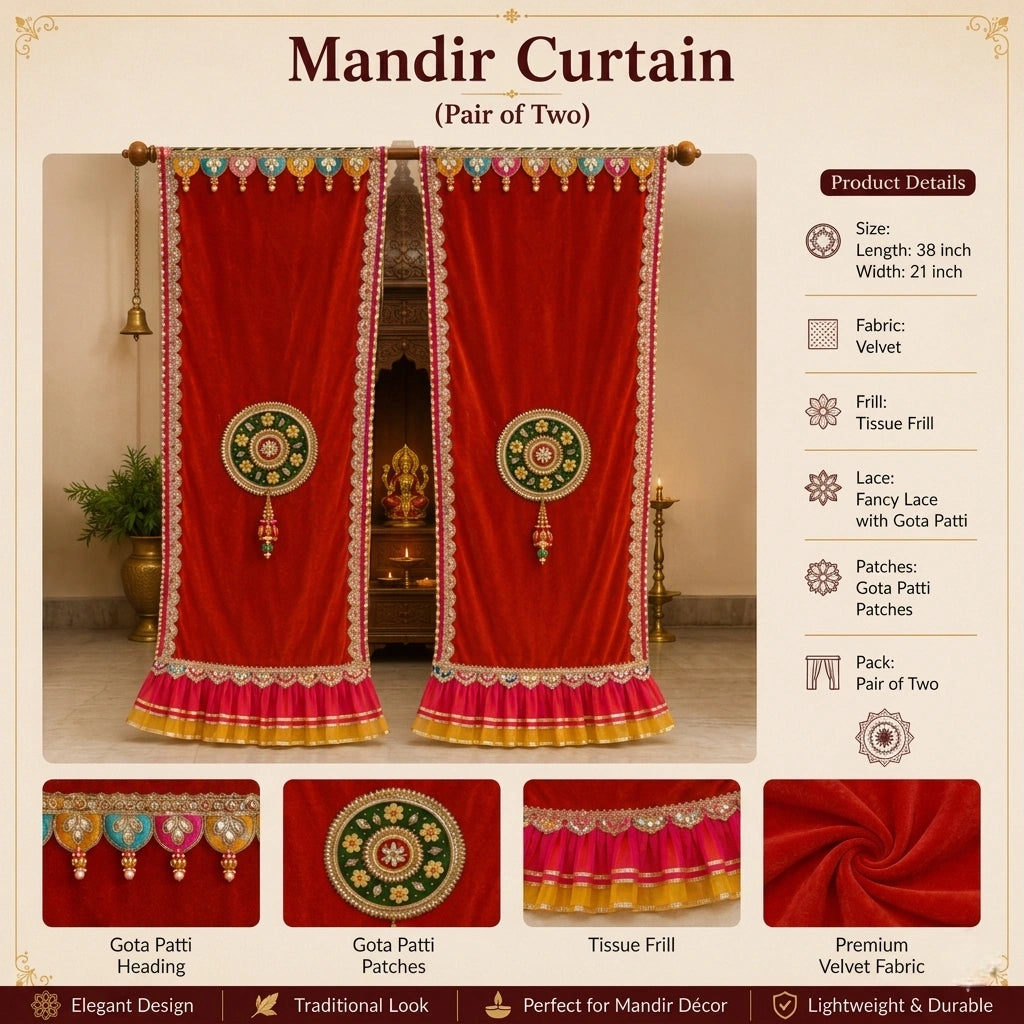 Luxury Velvet Mandir Curtains for Pooja Room – Gota Patti Designer Curtains