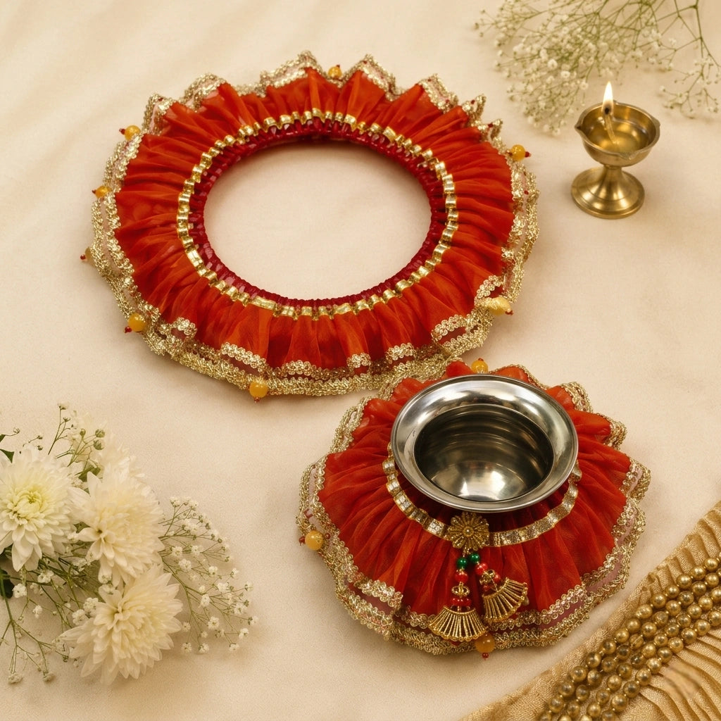 Red Designer Thali Frill Set
