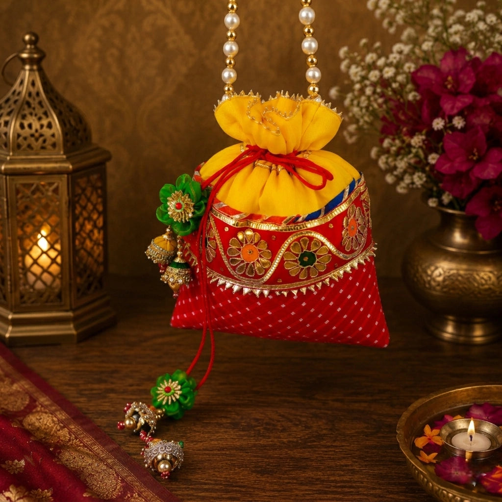 Mothda Potli Bag for Women – Designer Ethnic Drawstring Pouch