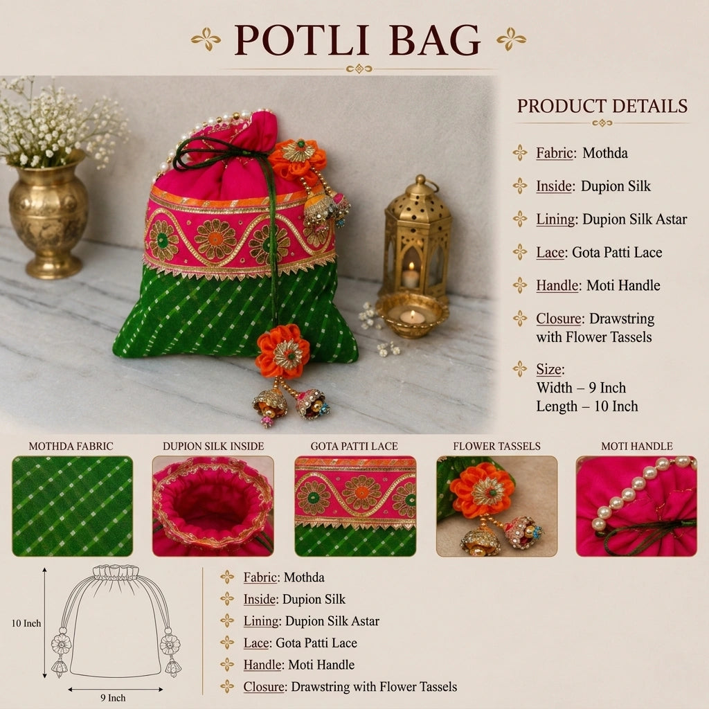 Mothda Potli Bag for Women – Designer Ethnic Drawstring Pouch