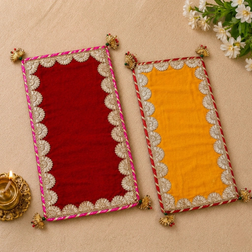 Premium Velvet Pooja Aasan with Fancy Lace