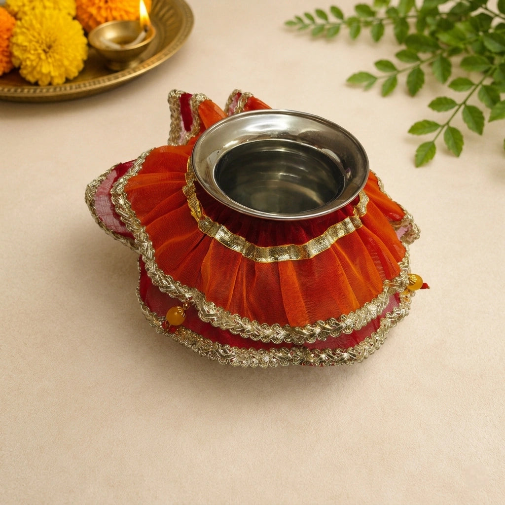Red Designer Thali Frill Set