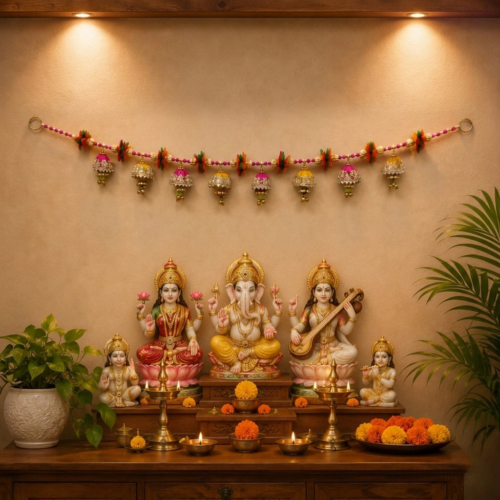 Handmade Beaded Toran for Mandir – Decorative Festive Wall Hanging