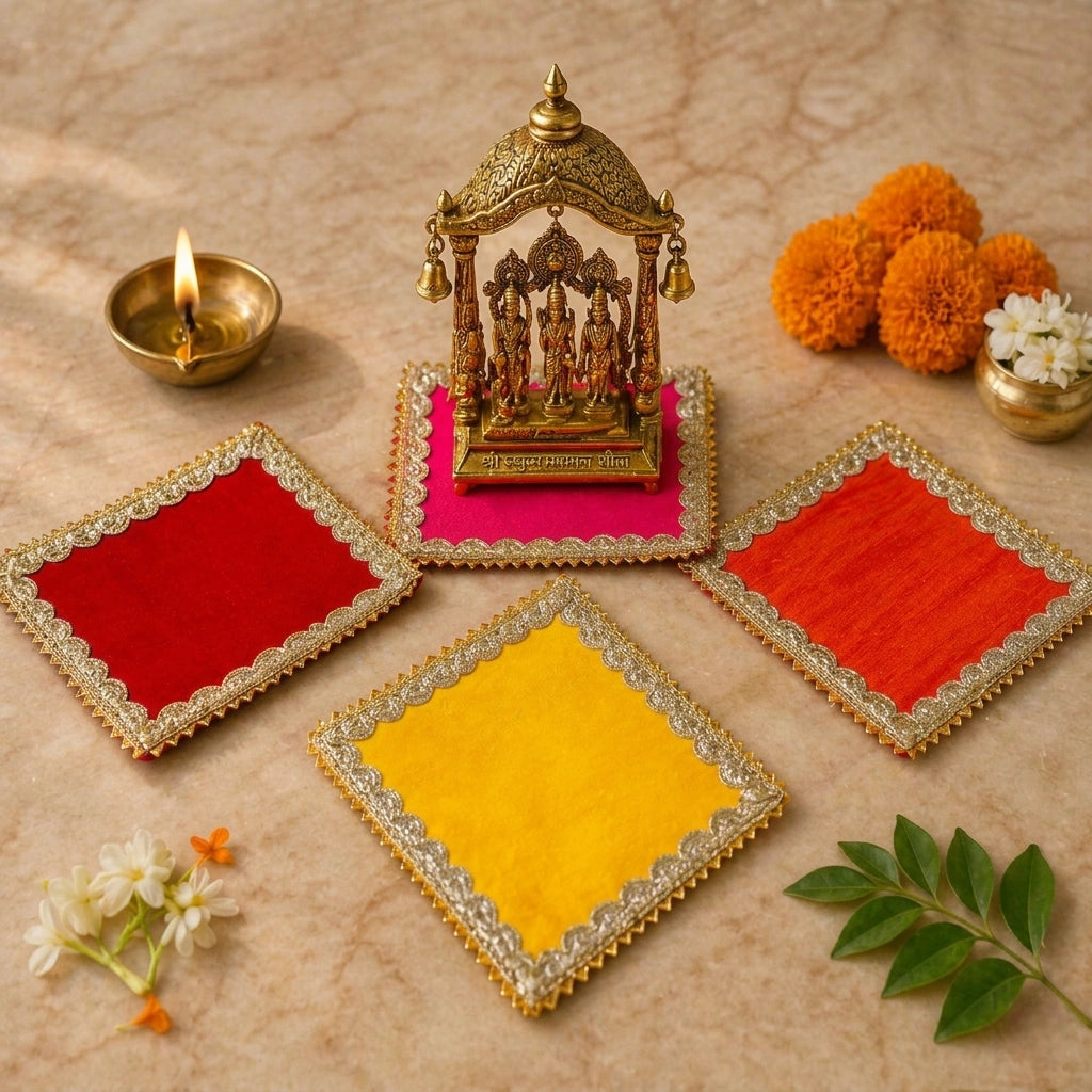 Designer Decorative Mandir Chowki Aasan with Fancy Lace