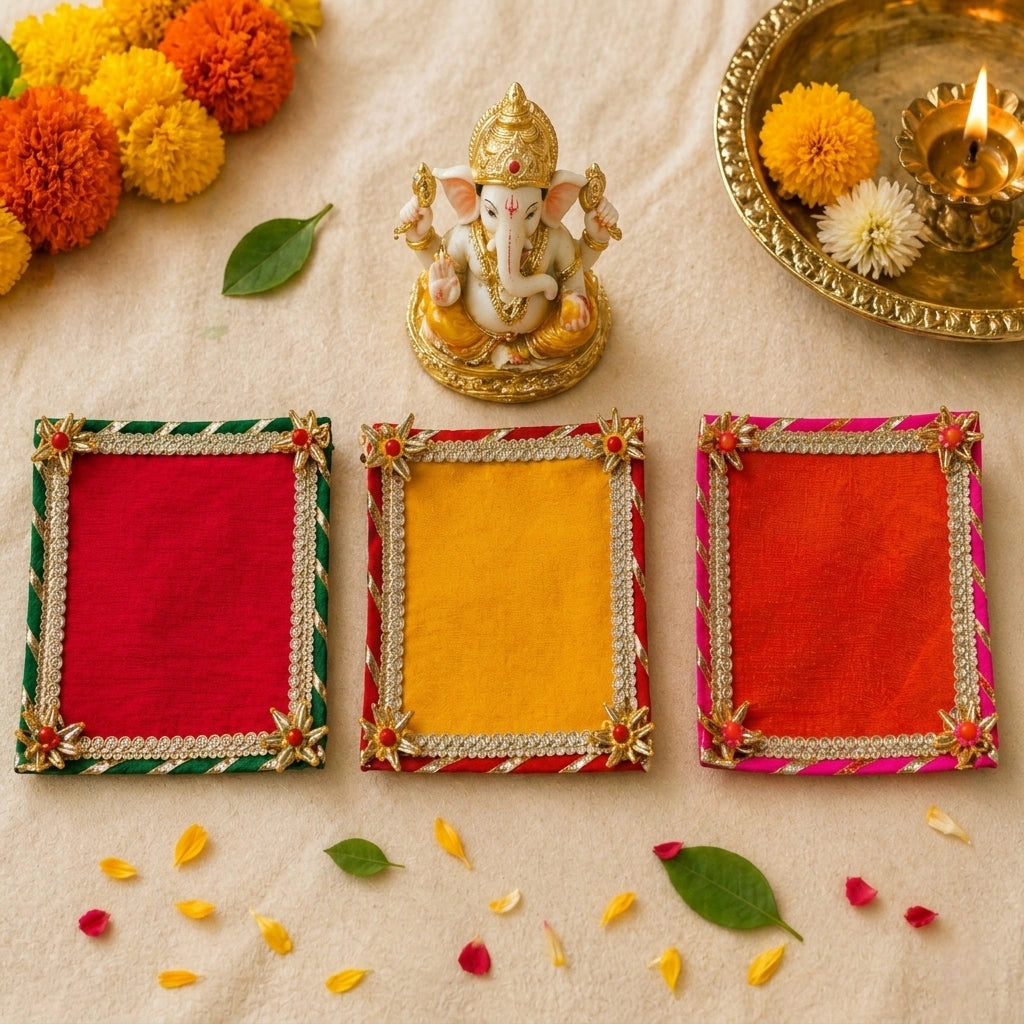 Designer Dupion Silk Pooja Aasan with Fancy Lace