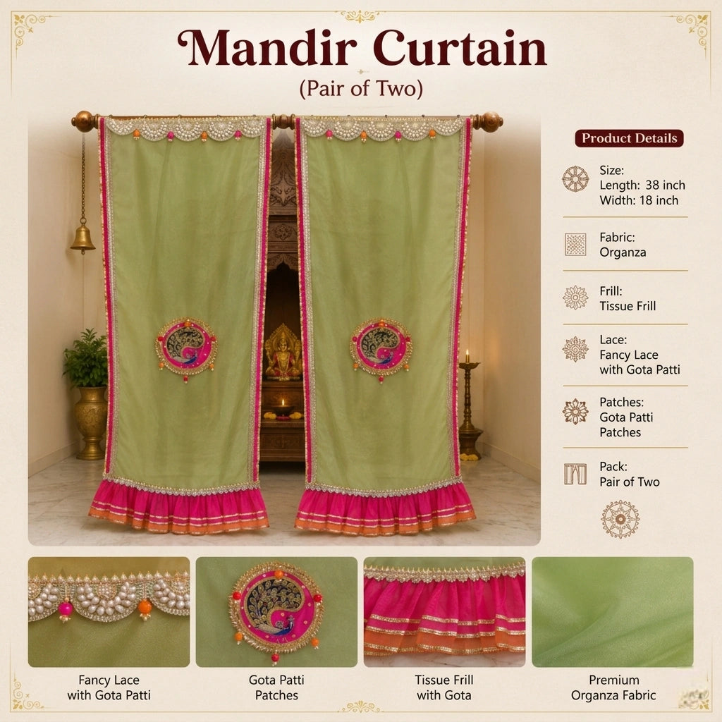 Mandir Curtains for Pooja Room – Fancy Lace & Gota Patti Design