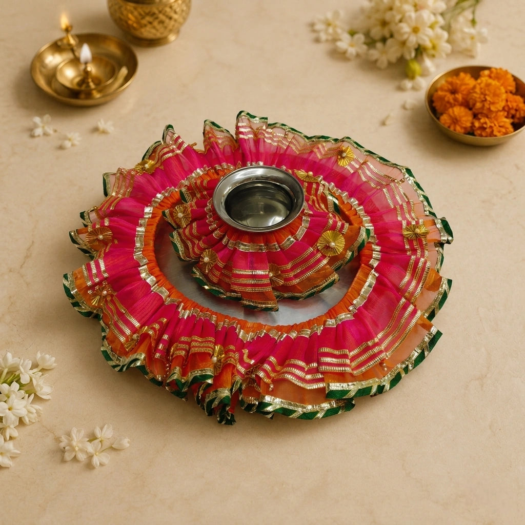Premium Tissue Thali & Kalash Frill Set