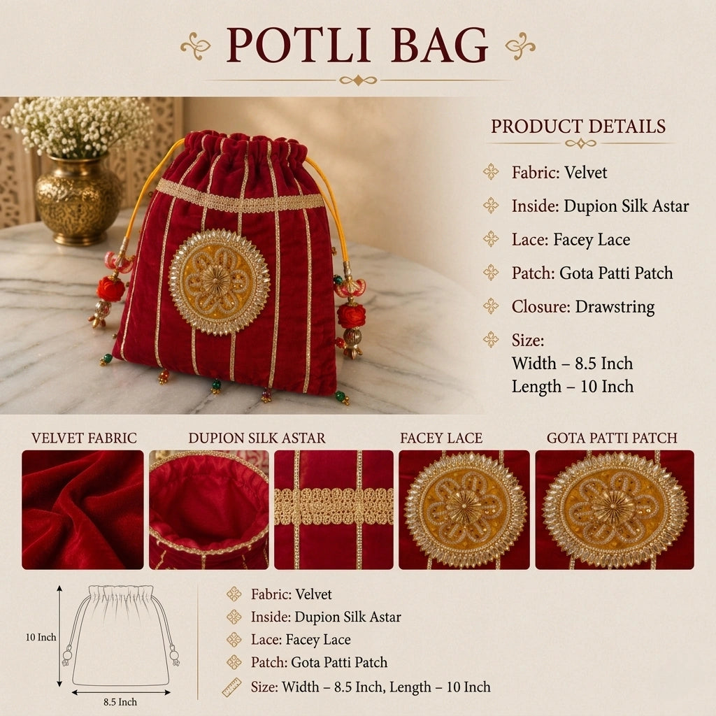 Velvet Potli Bag for Women – Bridal Drawstring Pouch (Multiple Colors)
