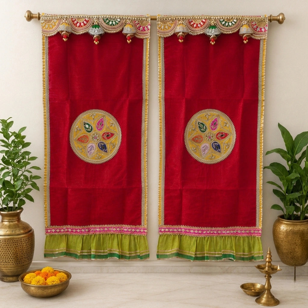 Designer Mandir Curtains for Pooja Room – Multiple Colors