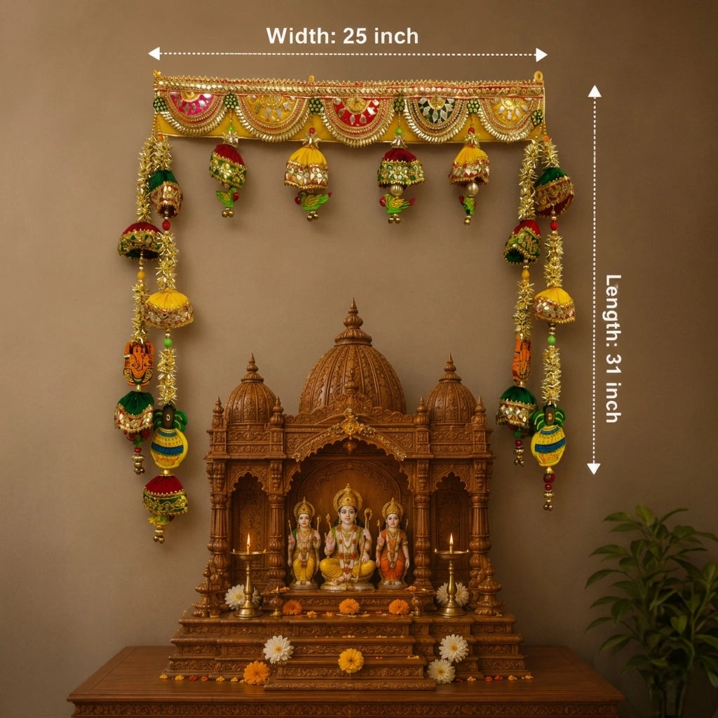 Traditional Mandir Toran with Hanging Tassels – Decorative Puja Door Bandhanwar