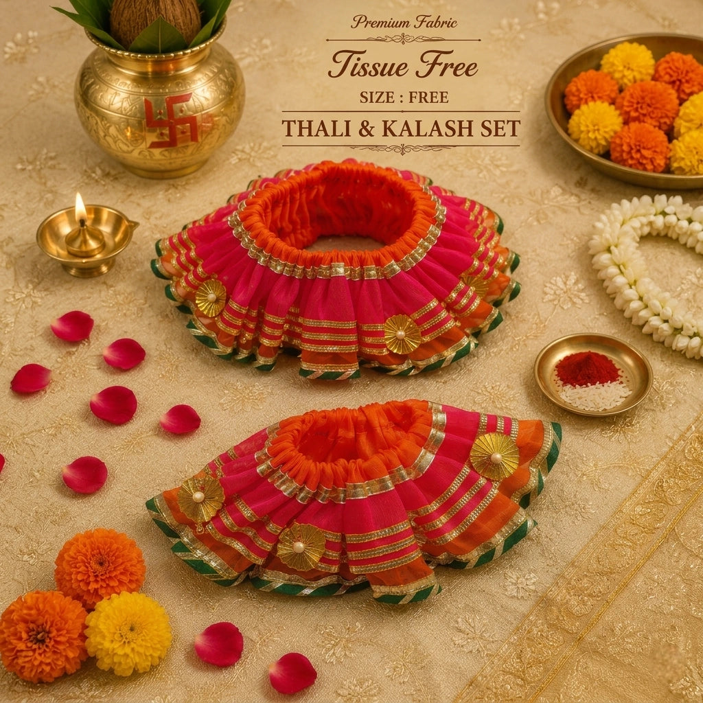 Premium Tissue Thali & Kalash Frill Set