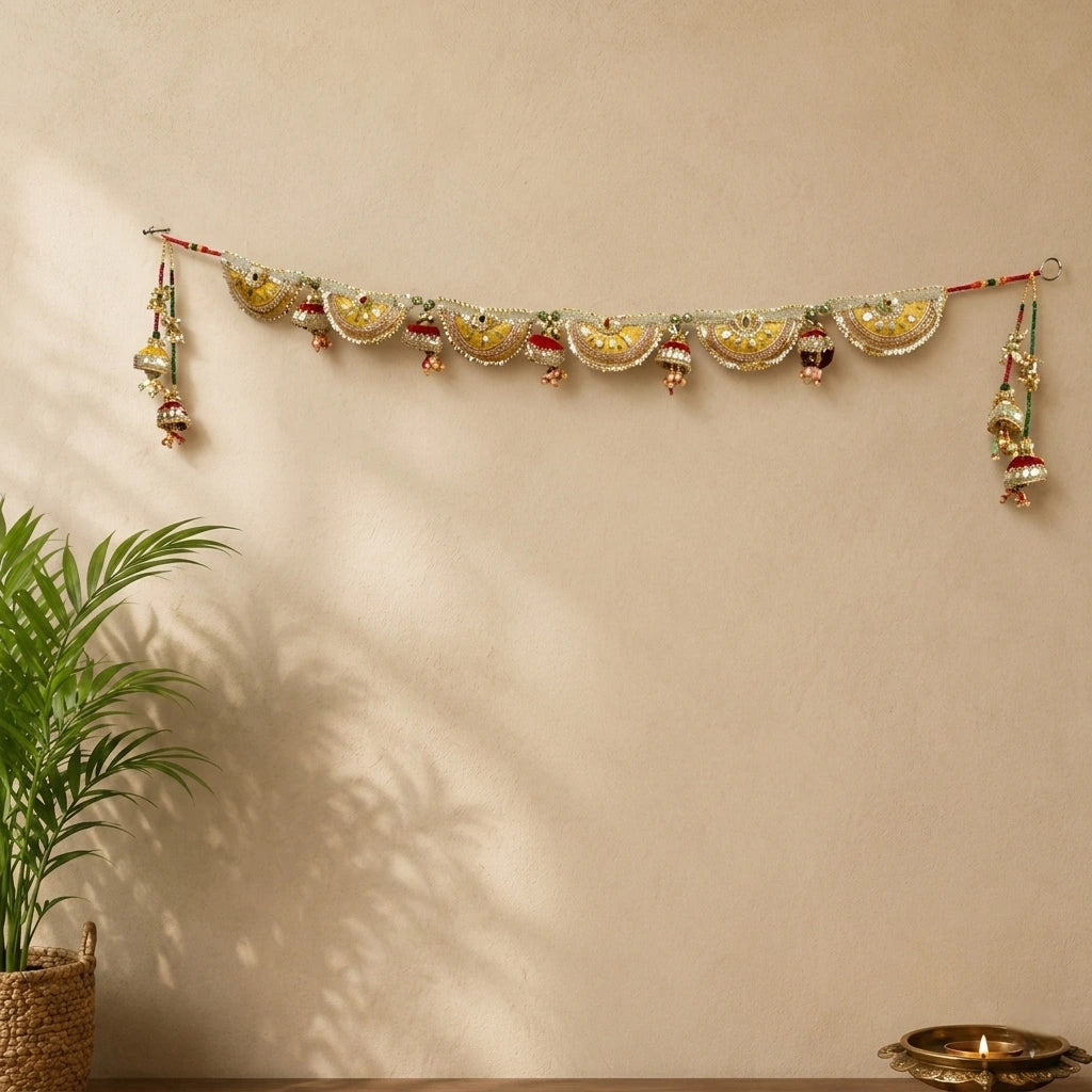 Traditional Golden Toran for Home Entrance – Handmade Decorative Bandhanwar