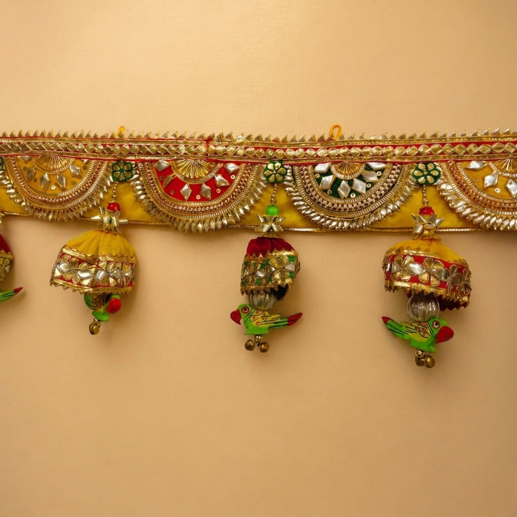 Traditional Mandir Toran with Hanging Tassels – Decorative Puja Door Bandhanwar