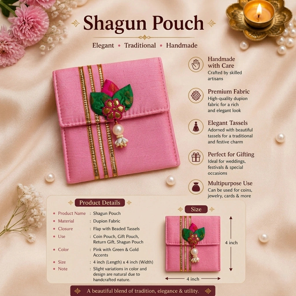 Shagun Pouch – Pink Dupion Gift Pouch with Tassel