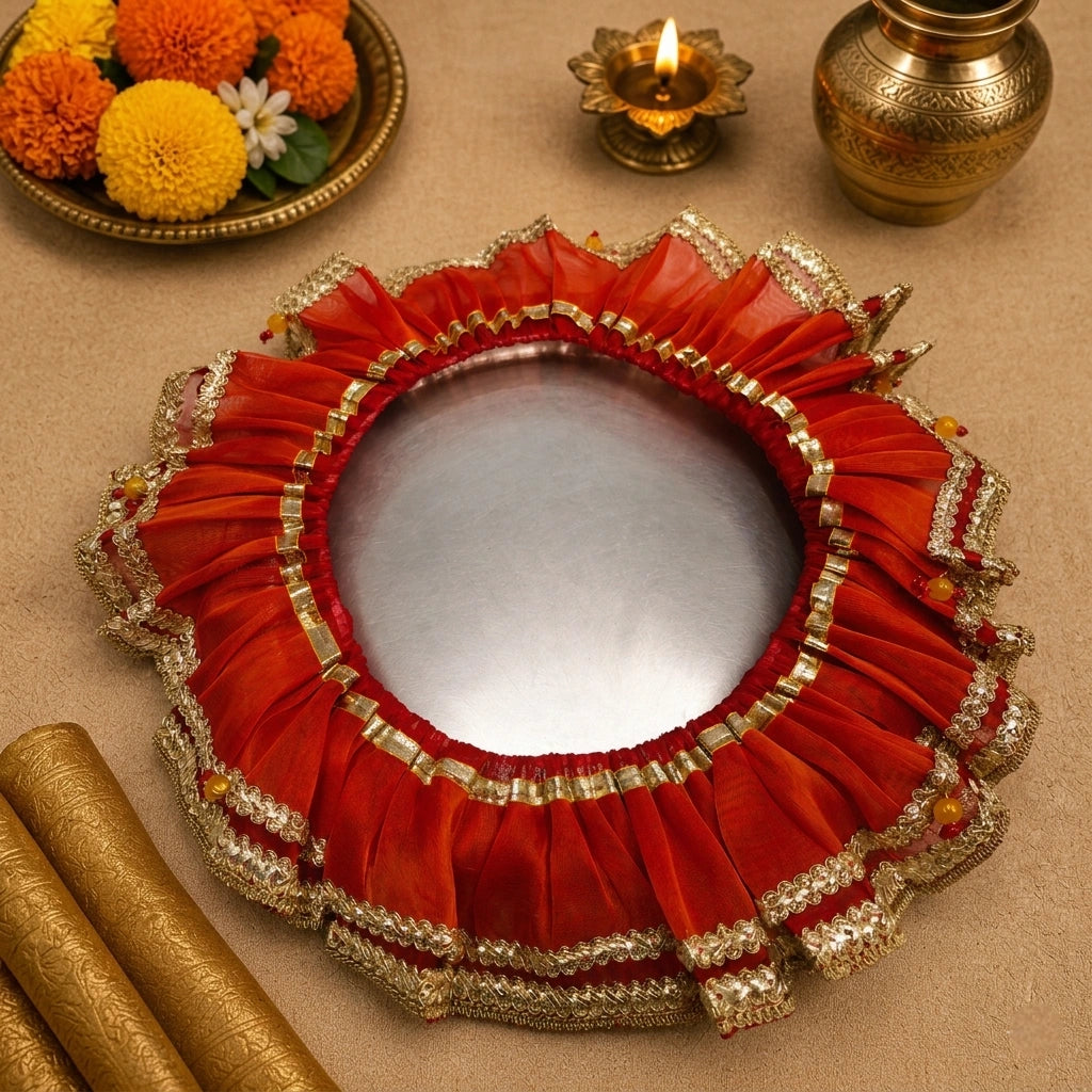 Red Designer Thali Frill Set