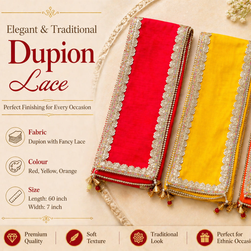 Elegant Dupion Lace Border Fabric – Traditional Ethnic Trim in Multiple Colors