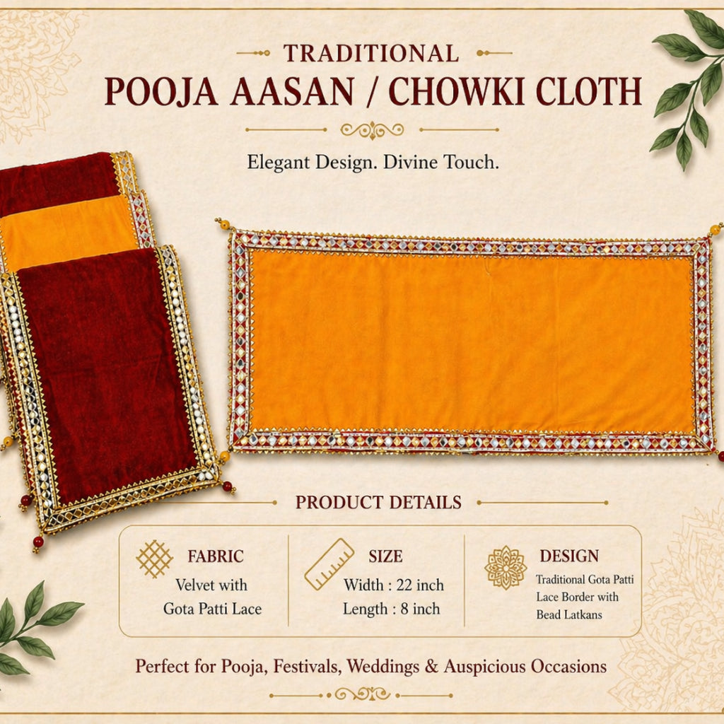 Traditional Dupion Silk Pooja Aasan / Chowki Cloth with Gota Patti Lace – Multi Color