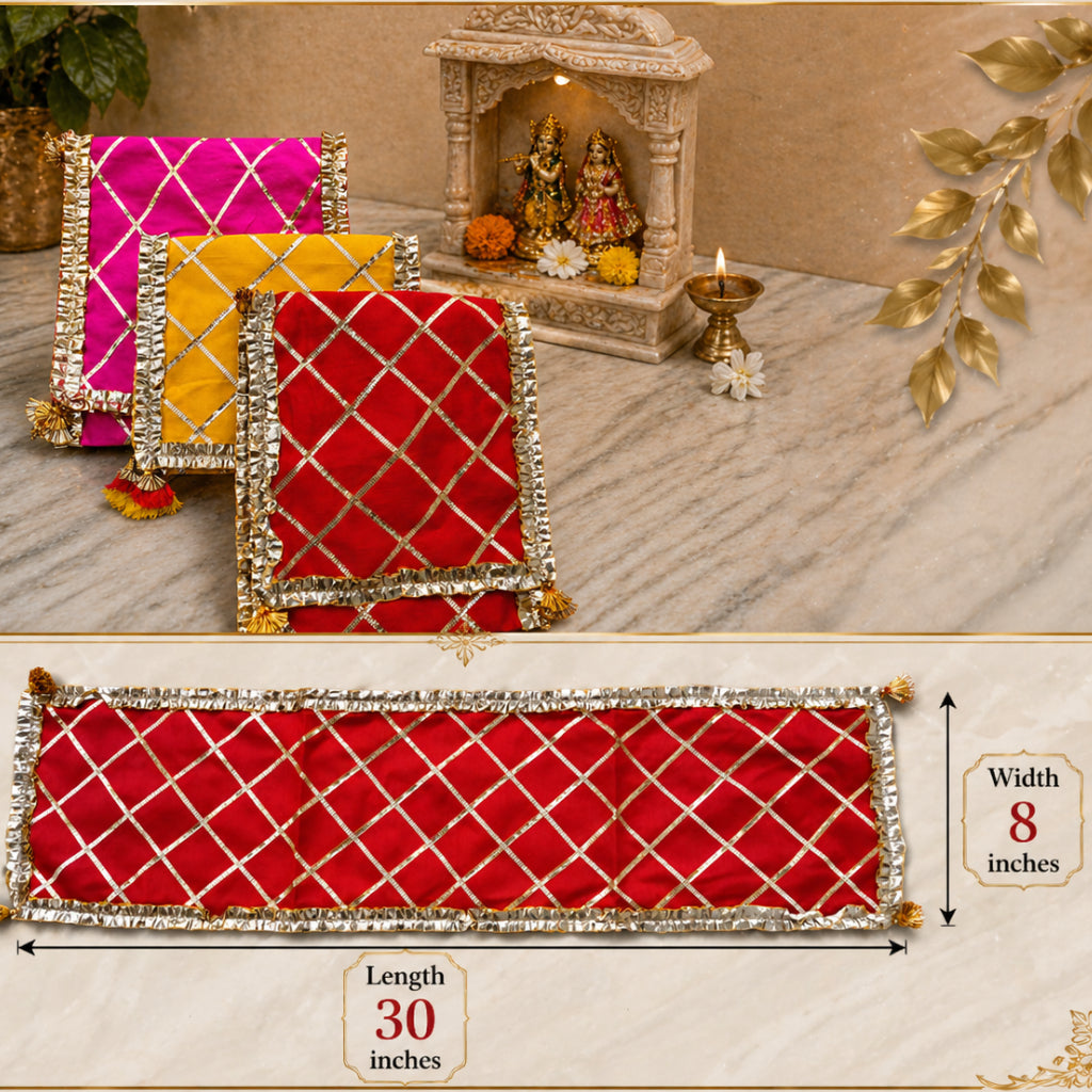 Traditional Dupion Silk Pooja Aasan / Chowki Cloth with Gota Patti Lace – Multi Color