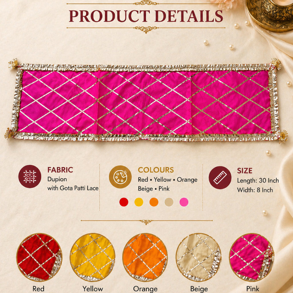 Traditional Dupion Silk Pooja Aasan / Chowki Cloth with Gota Patti Lace – Multi Color