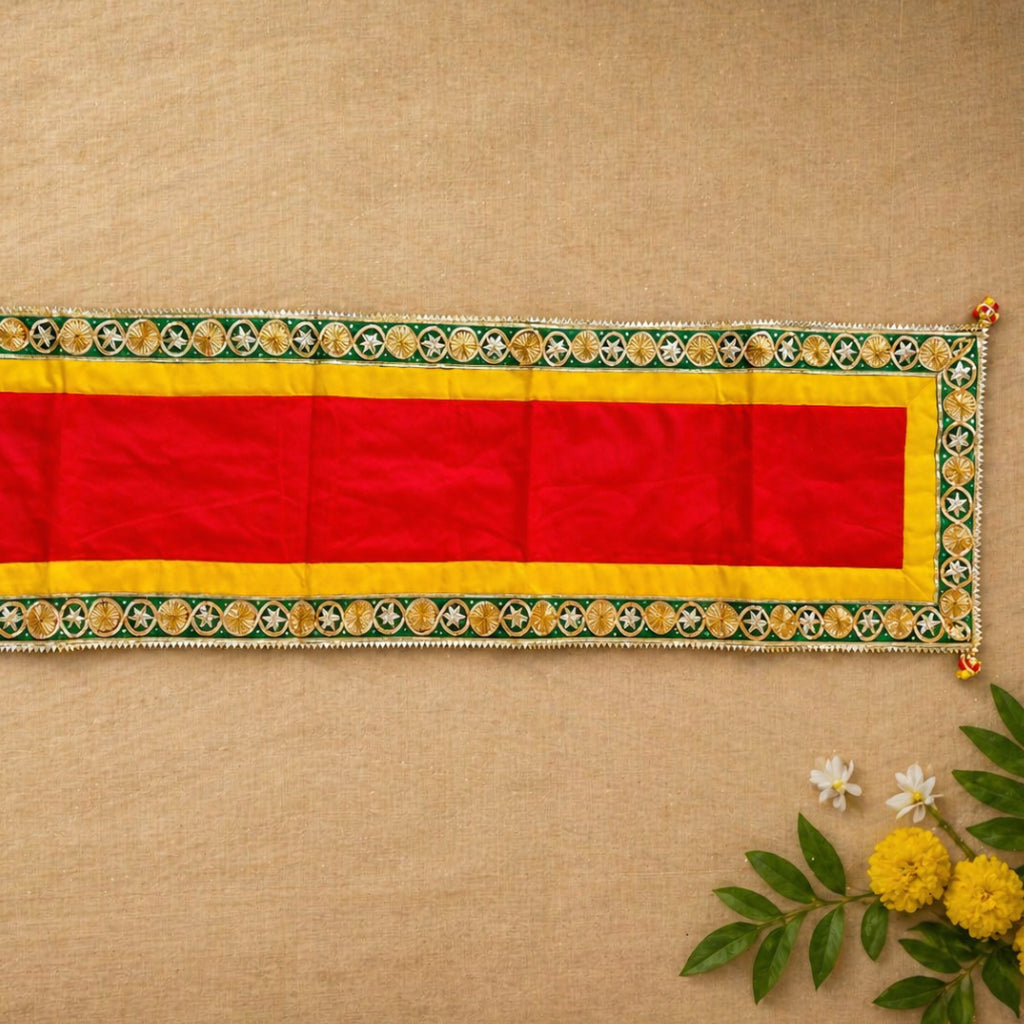 Dupion Fabric Puja Chowki Cloth with Traditional Gota Patti Lace | Multi-Color Available