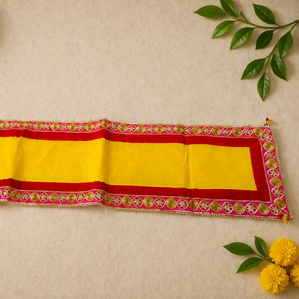 Dupion Fabric Puja Chowki Cloth with Traditional Gota Patti Lace | Multi-Color Available