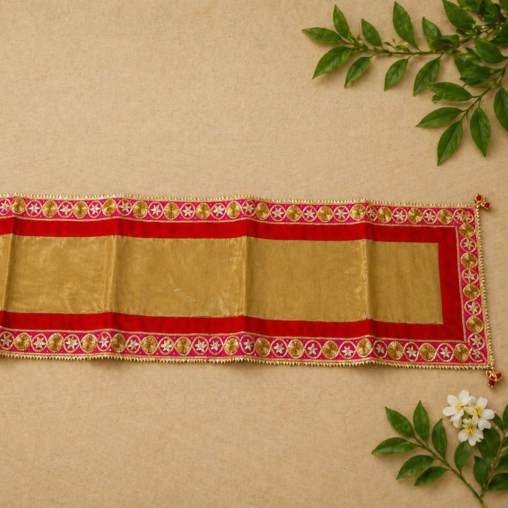 Dupion Fabric Puja Chowki Cloth with Traditional Gota Patti Lace | Multi-Color Available