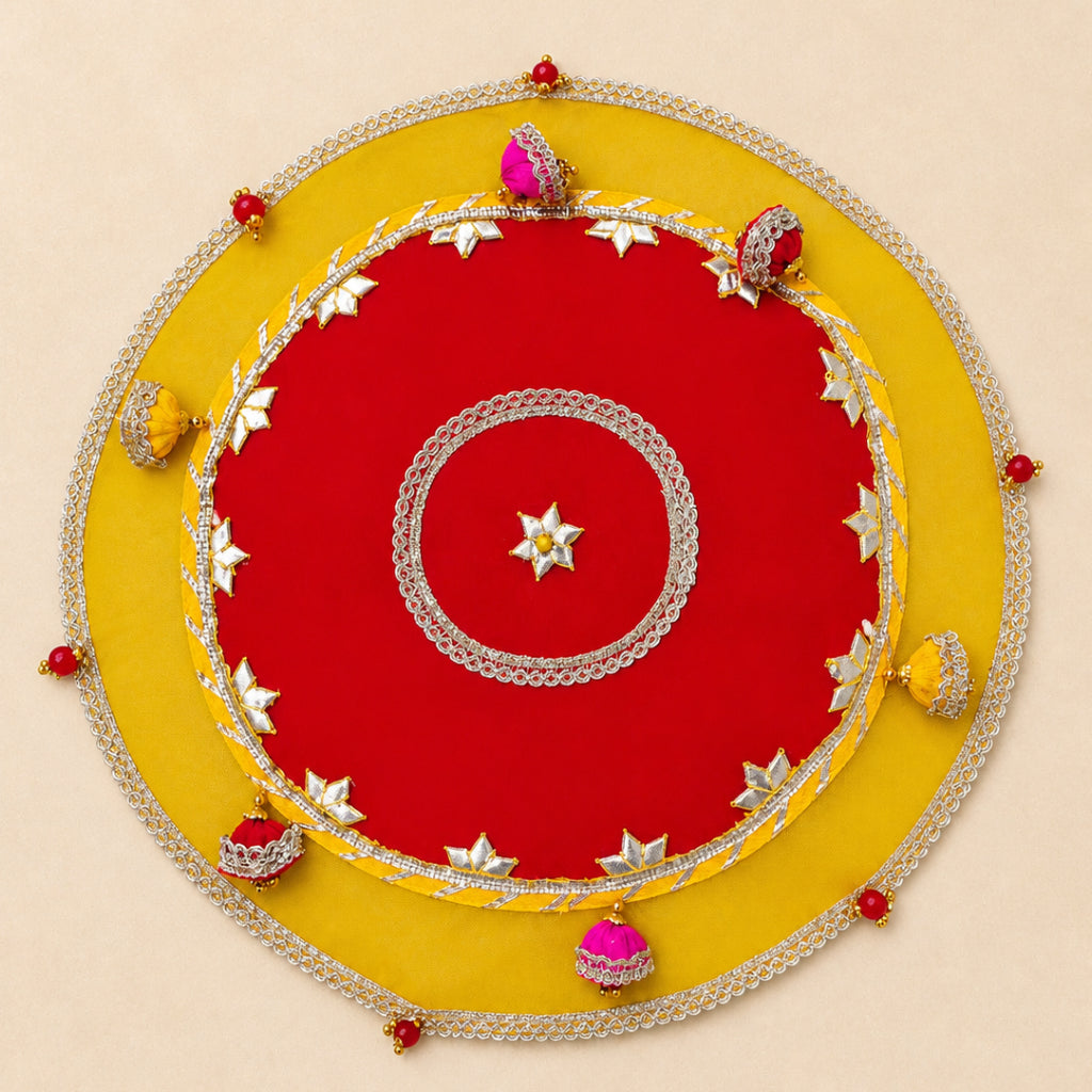 Pooja Thaal Cover 15 Inch Tissue Fabric (Multi Color)