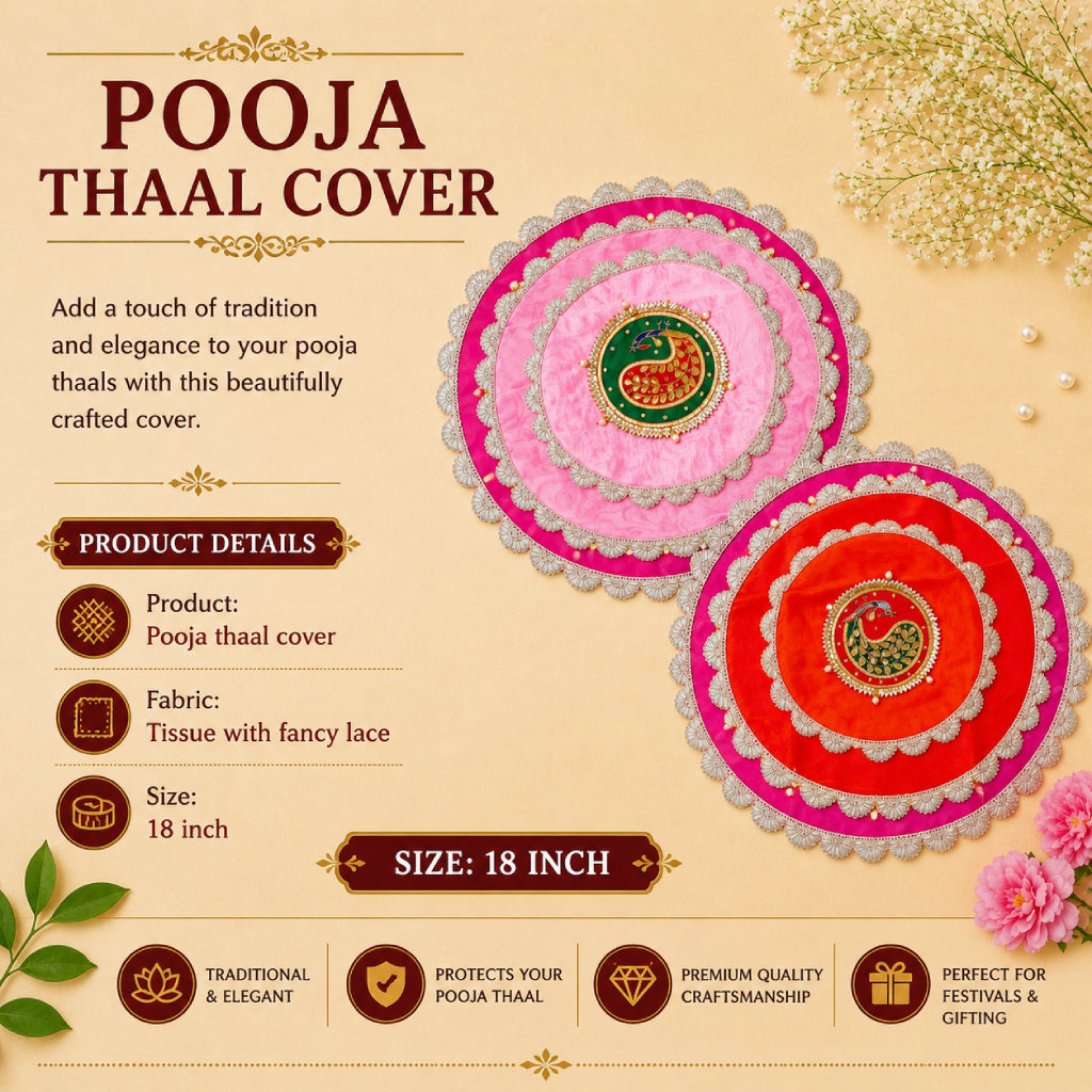 Pooja Thali Cover – 18 Inch Decorative Fabric with Fancy Lace