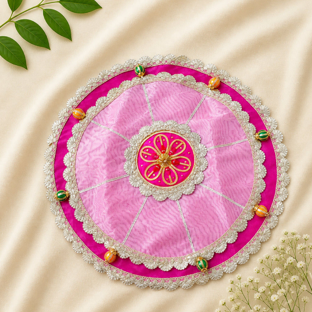 Pooja Thaal Cover – Premium Fabric | Multi Color Decorative Thali Cover (18 Inch)