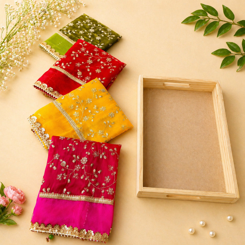 Embroidered Fabric Pooja Thali Cover – Multi Colour Designer Cloth Set