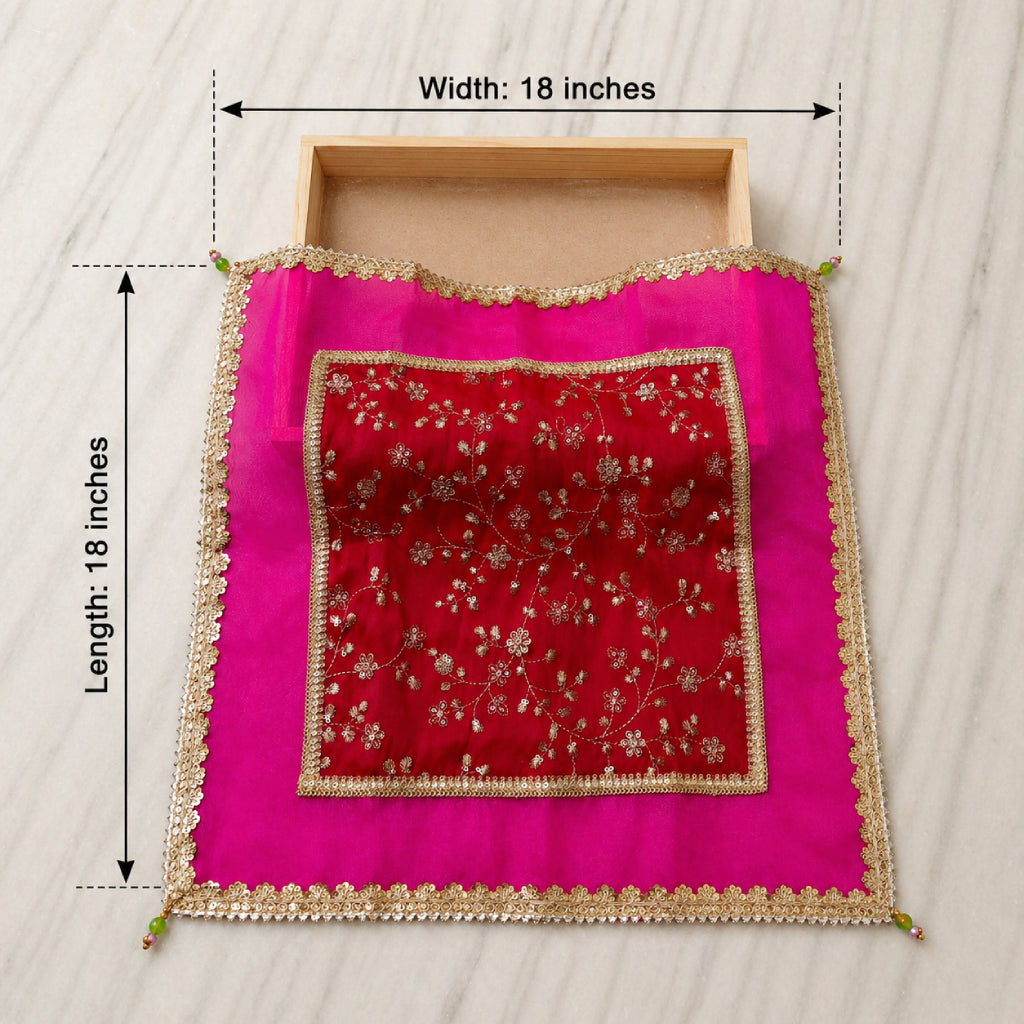 Embroidered Fabric Pooja Thali Cover – Multi Colour Designer Cloth Set
