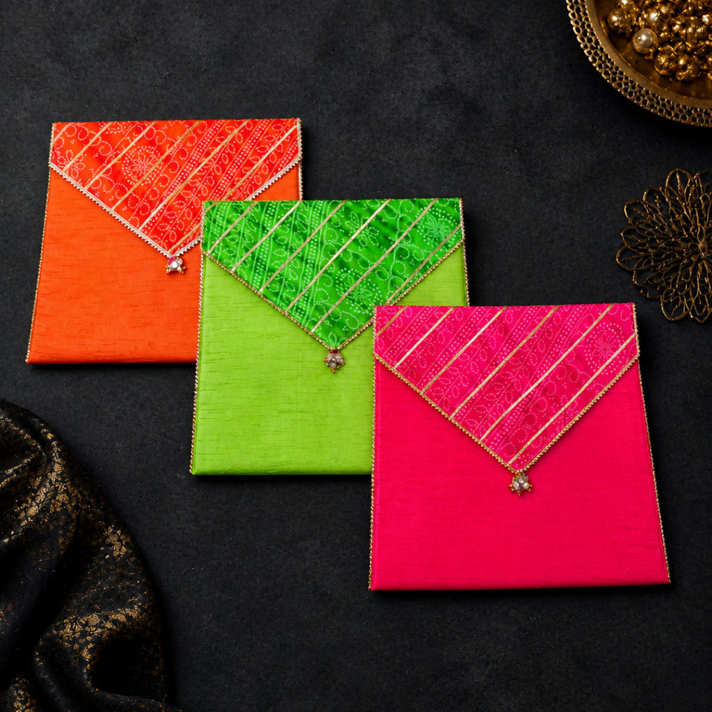 Multi Color Bhandhej Dupion Saree Organizer Pouch (15 x 16.5 Inches)