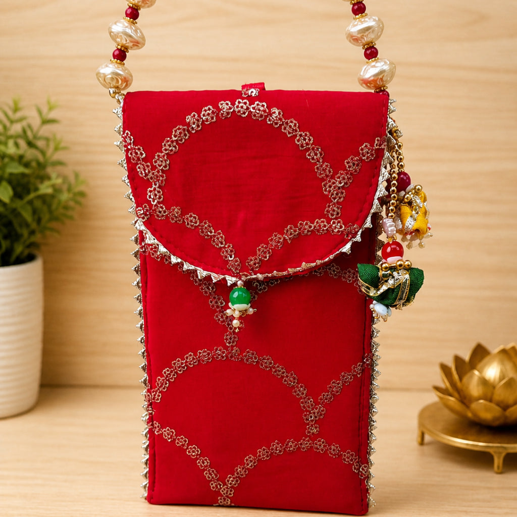 Elegant Mobile Pouch Cover with Pearl Handle – Multi Colour Options
