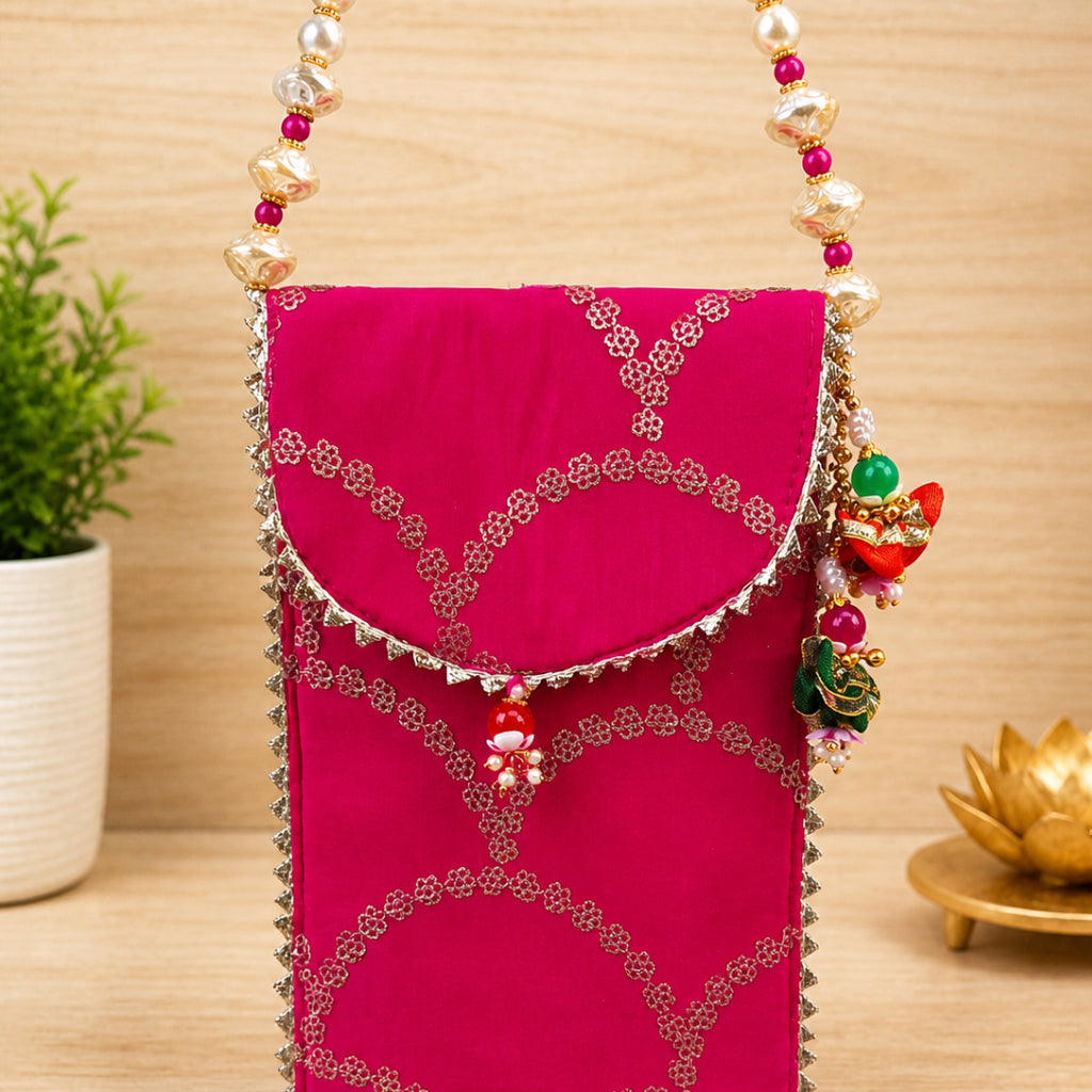 Elegant Mobile Pouch Cover with Pearl Handle – Multi Colour Options