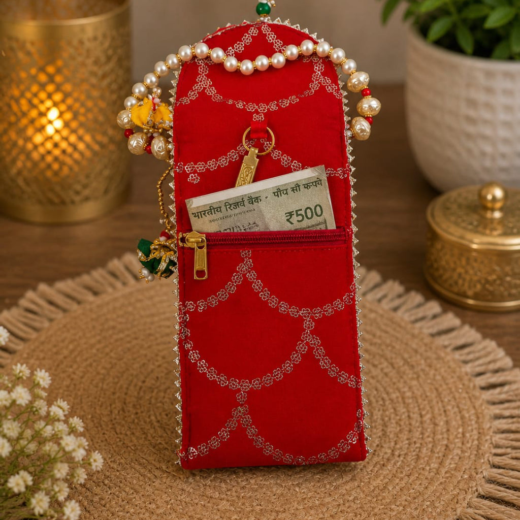 Elegant Mobile Pouch Cover with Pearl Handle – Multi Colour Options