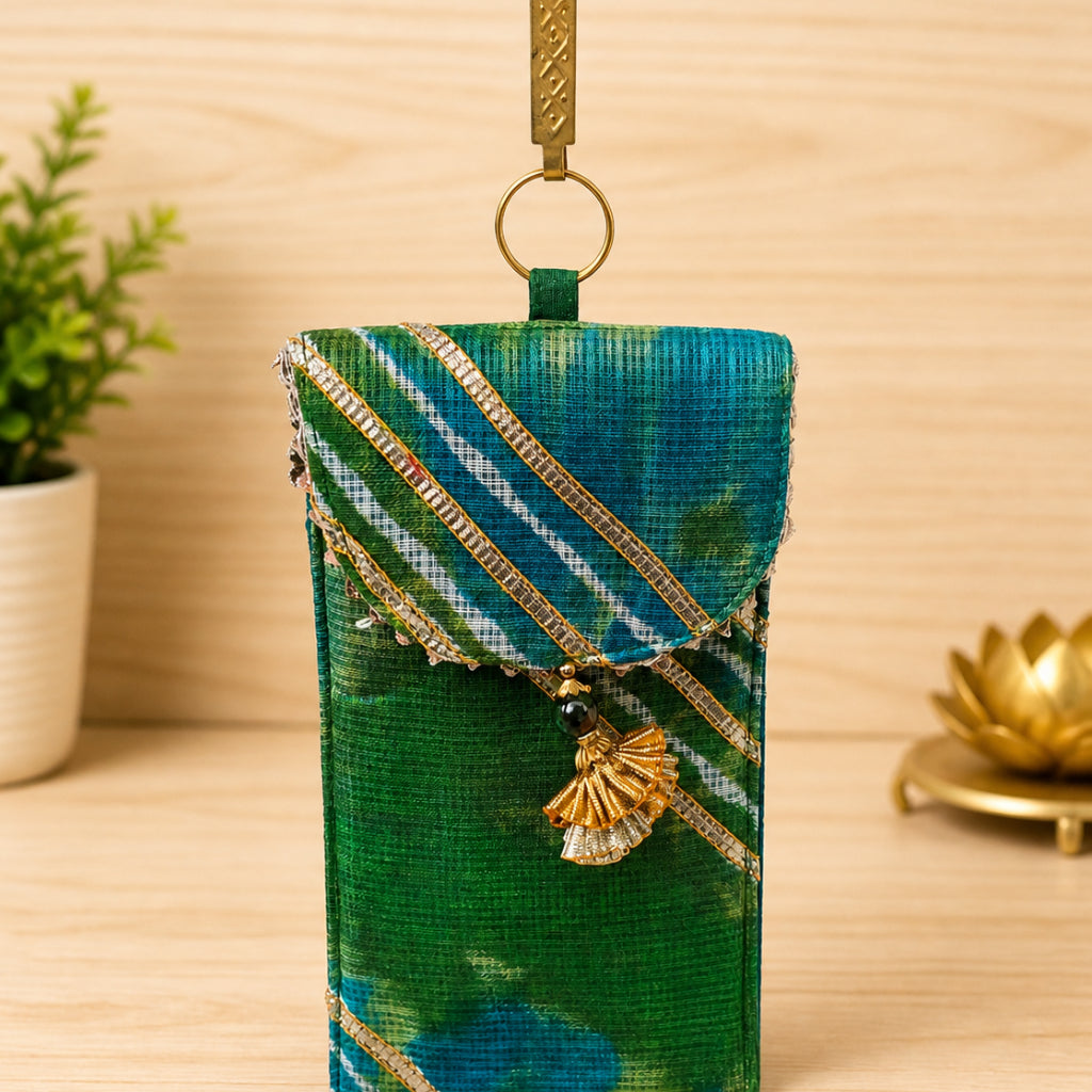 Multi-Color Fabric Mobile Cover Wallet with Keychain Zip Pocket