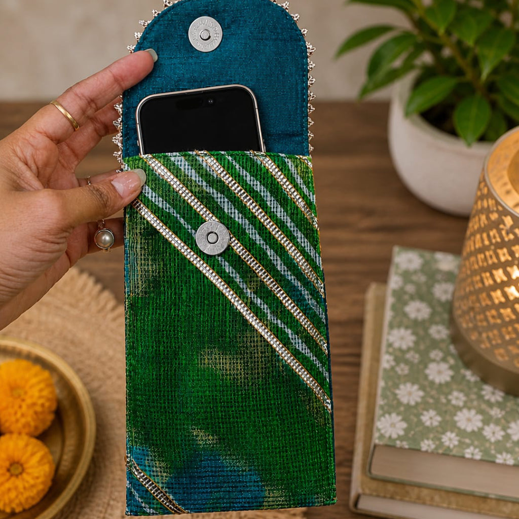 Multi-Color Fabric Mobile Cover Wallet with Keychain Zip Pocket