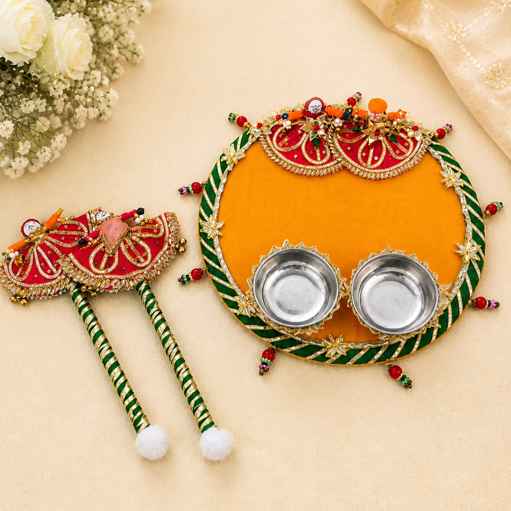 Wedding Haldi Platter Set with Decorative Haldi Sticks – Multi-Color