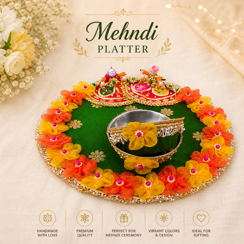 Mehndi Ceremony Platter & Sticks Set – Traditional Wedding Decor Accessories